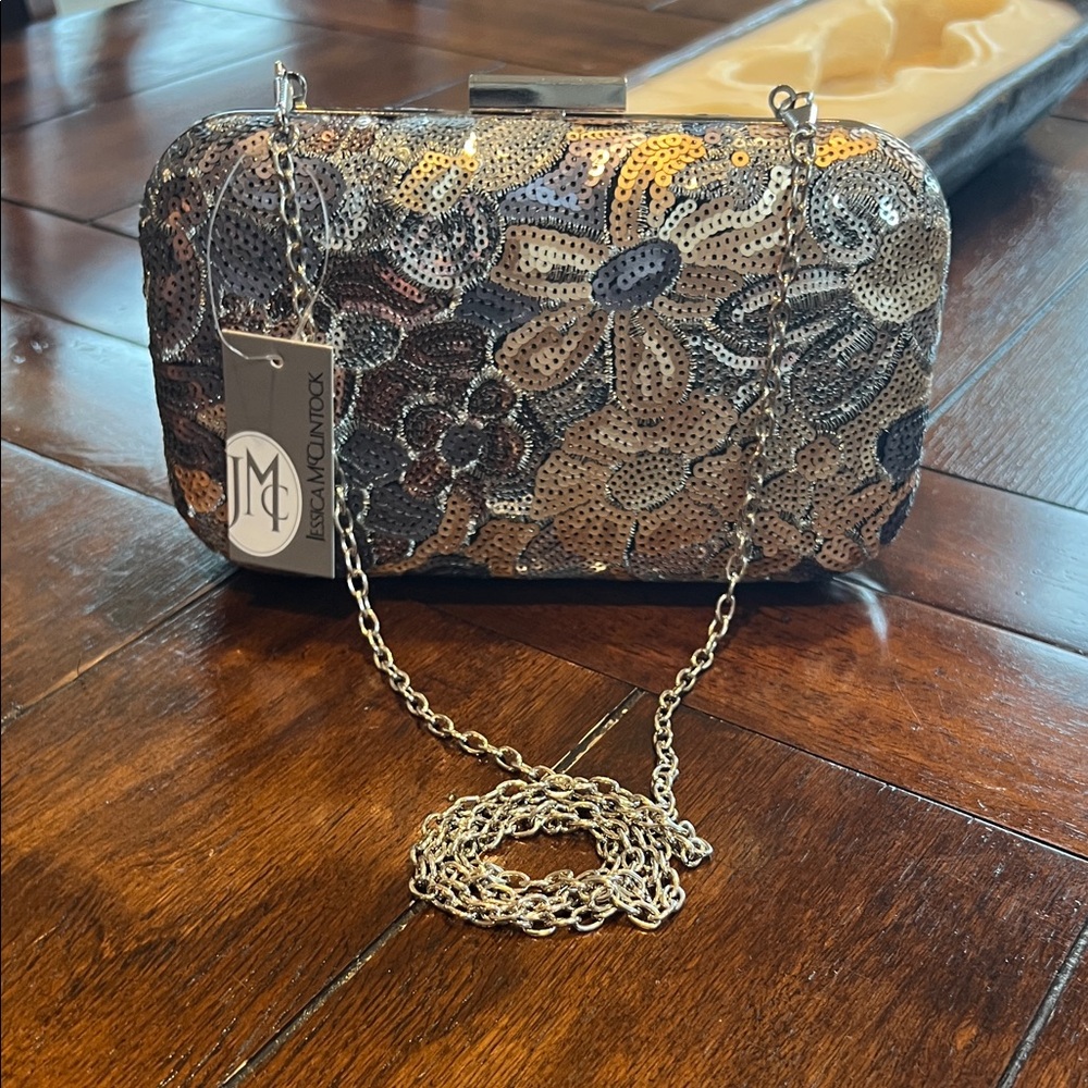 Jessica McClintock Gold and Silver Sequin Clutch